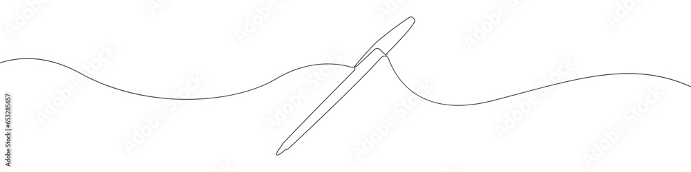 Poster pen one line drawing vector. writing with a pen continuous line drawing vector. pen a single line dr
