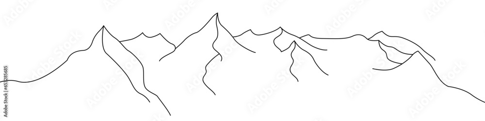 Poster mountains one line drawing vector. mountain range continuous line drawing vector. travels a single l