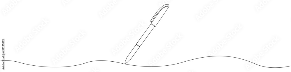 Poster pen one line drawing vector. writing with a pen continuous line drawing vector. pen a single line dr