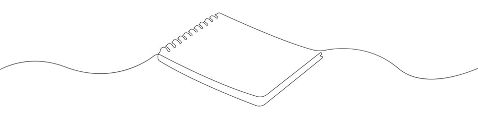 Notebook one line drawing vector. Copybook continuous line drawing vector. A notebook with a pen a single line drawing. Background contour line idea Notepad with pen vector.