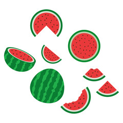 Set of various slice watermelon isolated on white background