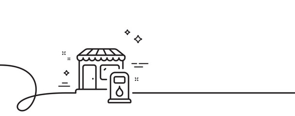 Filling station line icon. Continuous one line with curl. Petrol or gas station sign. Diesel fuel symbol. Filling station single outline ribbon. Loop curve pattern. Vector