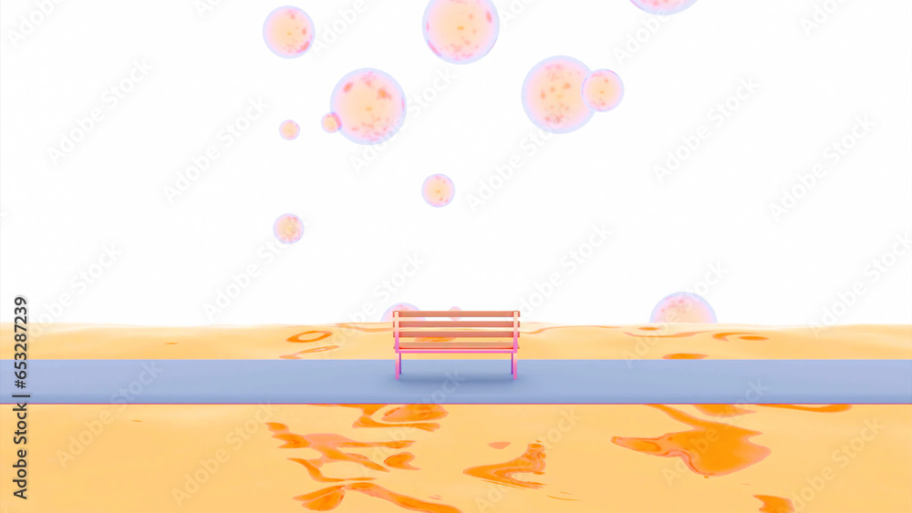 Poster light background with orange and blue tint. design. white background with 3d animation with a small 