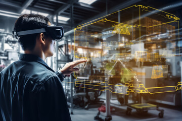 smart technology futuristic in industry 4.0 concept, engineer use augmented mixed virtual reality to education and training, repairs and maintenance, sales, product and site design, and more