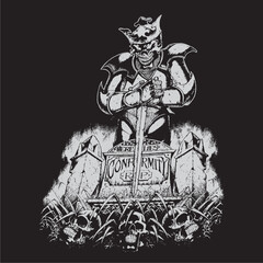 The Ghost King in Night - Evil Davil on the grave with sword skull punishment with in white colour on black background editable vector best for t shirt and could be used any item