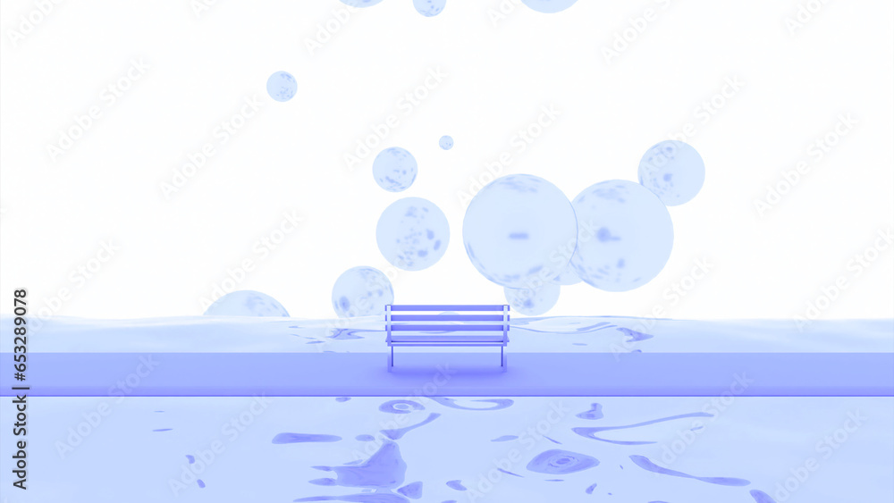 Poster light background with orange and blue tint. design. white background with 3d animation with a small 