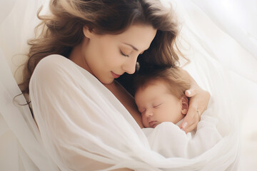 Fototapeta na wymiar Gentle newborn love: a soft, minimalistic background capturing the essence of tenderness.