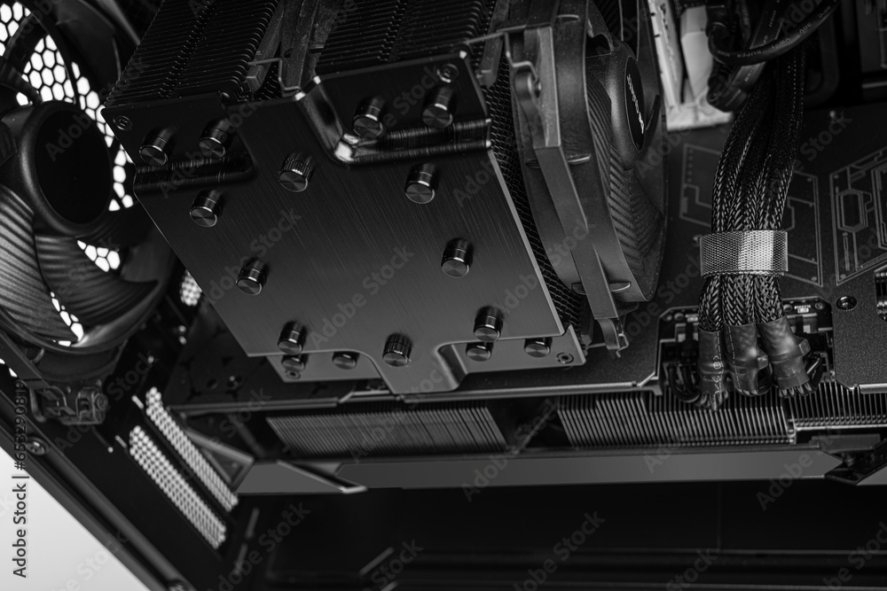 Poster computer inside. close-up of personal computer components.