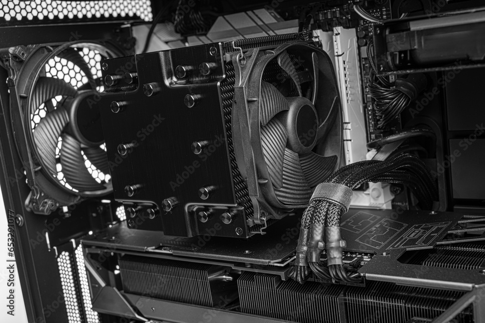 Poster computer inside. close-up of personal computer components.