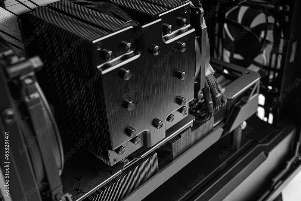Poster computer inside. close-up of personal computer components.