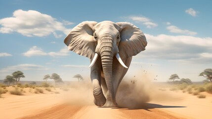 African angry aggressive elephant running towards the camera