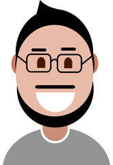 Avatar rosto masculino cabelo preto com barba e óculos