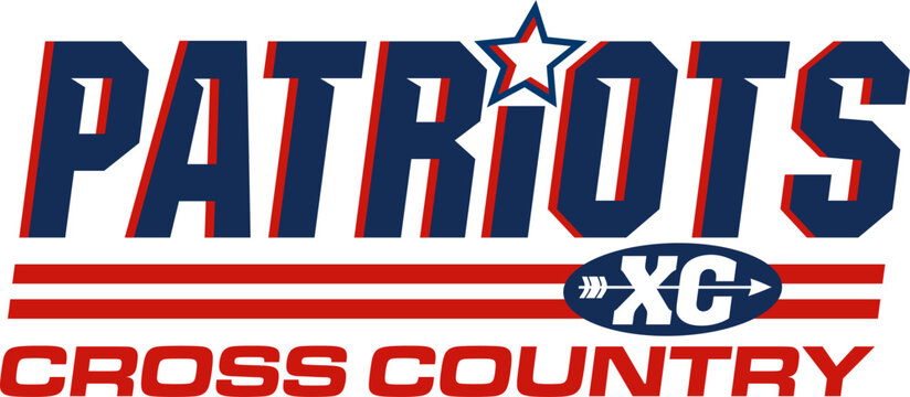 patriots cross country team design with star for school, college or league sports 