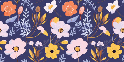 pattern, seamless, floral, flower, vector, illustration, leaf, design, wallpaper, nature, decoration, texture, vintage, art, ornament, element, set, plant, decor, orange, autumn, leaves, silhouette, f