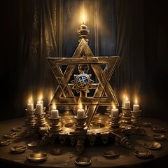 Hanukkah illustration with candles and menorah