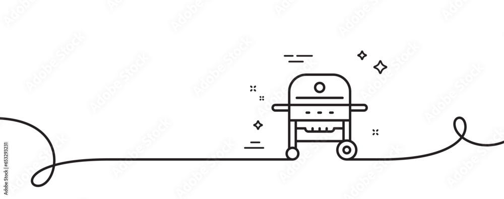 Aufkleber gas grill line icon. continuous one line with curl. barbecue cooker for cooking food sign. meat braz