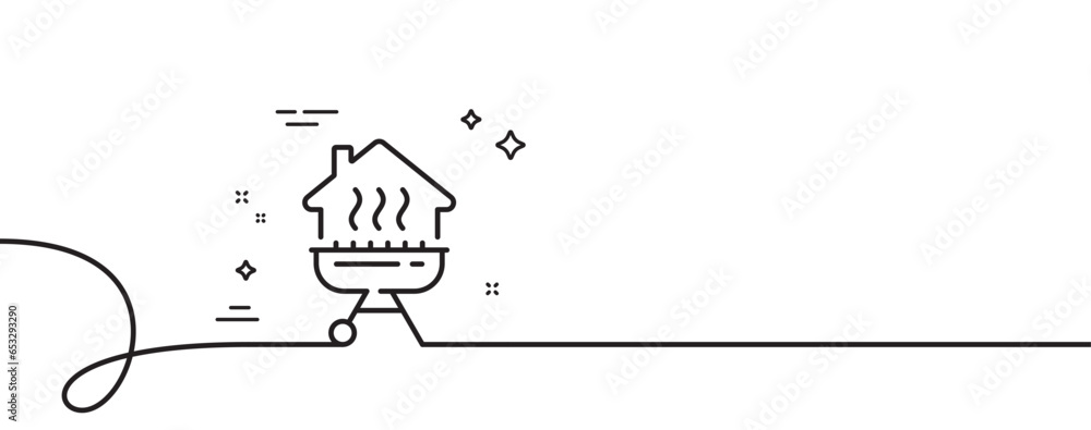 Poster home grill line icon. continuous one line with curl. barbecue cooker for cooking food sign. meat bra
