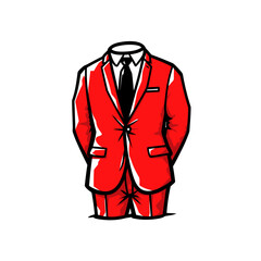 Groomsmen suit vector icon in minimalistic, black and red line work, japan web