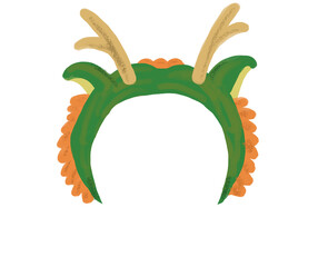 写真にかぶせられる龍の被り物