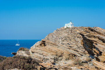 Korakas Lighthouse in Paros, Greece. - 653294694