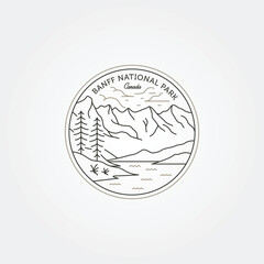 banff national park vintage logo vector line art illustration design, canada national park label design