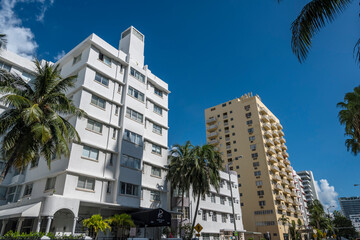 Miami Beach, Florida, USA - Red South Beach Hotel and other buildings along Collins Avenue.