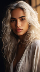 Fototapeta premium Portrait of Stunning Young Turkey Woman with Blond Hair Captured in Golden Hour and Natural Light, High-Quality Beauty Photography