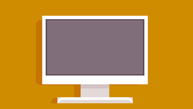 Desktop computer with blank gray widescreen display and monitor Office equipment isolated. Modern digital device, electronic means of communications. Monitor screen at workplace
