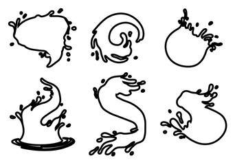 Water and juice splash liquide. Black doodle line. A water splash, momentary disruption in calmness of pond Fresh juice splashed, playful exhibit of refreshing beverage A wave shape, beautiful echo