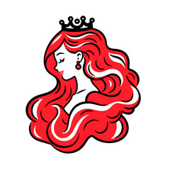 Princess wig vector icon in minimalistic, black and red line work, japan web