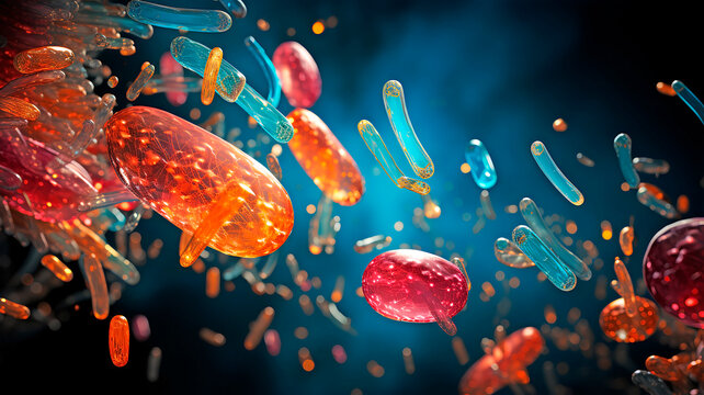 Human microbiota, the bacteria and microorganisms that we have on our body. Space for text on the right left.