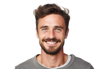 Fototapeta premium A picture of a man with a beard wearing a smile. Suitable for various uses.