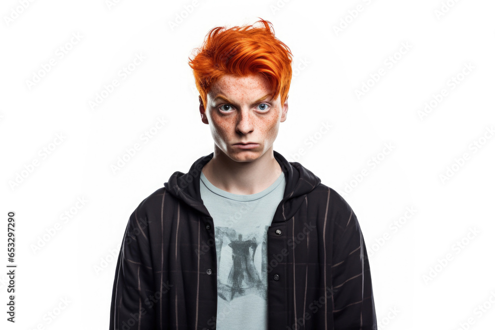 Poster a picture of a man with red hair wearing a hoodie. this versatile image can be used in various conte