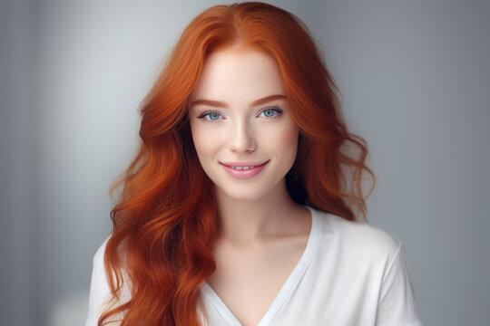 A woman with striking red hair wearing a white shirt. This image can be used for various purposes.