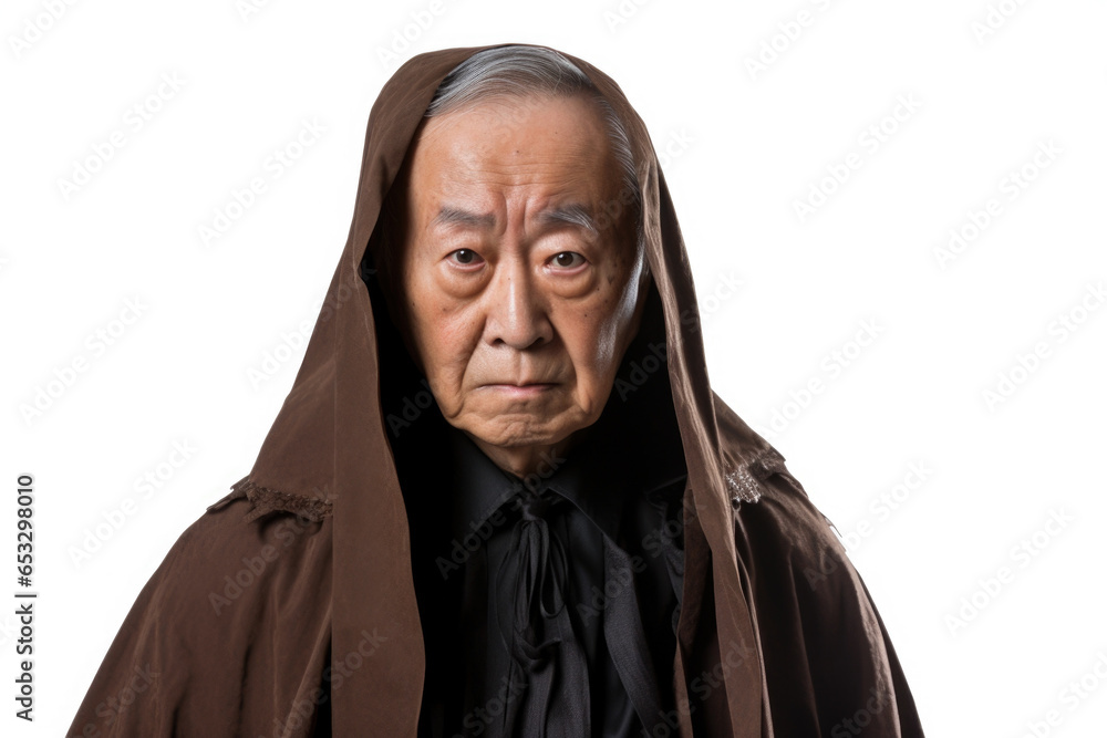 Poster a picture of a man wearing a brown robe and a black tie. this versatile image can be used to represe