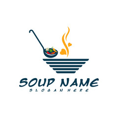 Soup with Love logo design concept. Food Cooking logo vector. Kitchen logo with pot full of vegetables.
