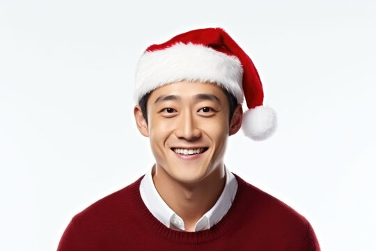 A man wearing a red sweater and a Santa hat. This image can be used for holiday-themed designs or to represent the Christmas season.