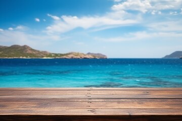 Obraz premium Wooden Deck Mockup with a View of the Sea