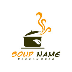 Soup logo design concept. Food Cooking logo vector. Kitchen logo with pot full of vegetables.