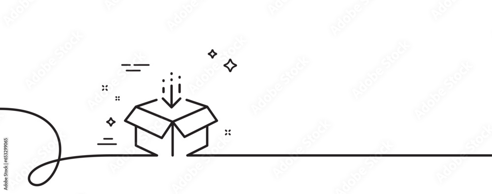 Poster get box line icon. continuous one line with curl. open delivery parcel sign. cargo package symbol. g