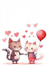 Draw couple cats in love. Romantic valentine post card