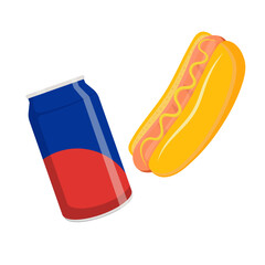 Soda with hot dog food illustration isolated on white