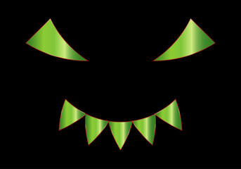 Ojos y dientes verde de la calabaza de Halloween sobe fondo negro - obrazy, fototapety, plakaty