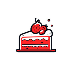 Red velvet cake vector icon in minimalistic, black and red line work, japan web