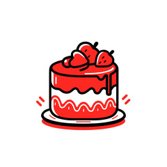 Red velvet cake vector icon in minimalistic, black and red line work, japan web
