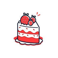 Red velvet cake vector icon in minimalistic, black and red line work, japan web