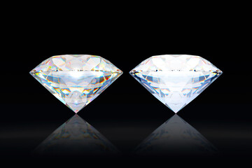 Rich dimond isolated on black background. Realistic shining white diamond jewel. 3d illustration