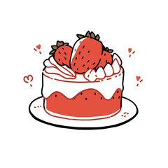Strawberry cake vector icon in minimalistic, black and red line work, japan web