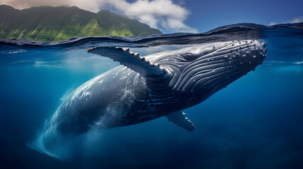 Humpback Whale in deep blue ocean