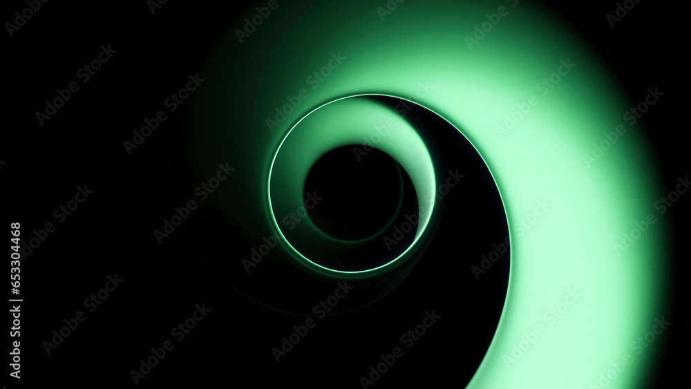 Aufkleber rotating round spiral with light strip. design. circular spiral of 3d tape moves on black background